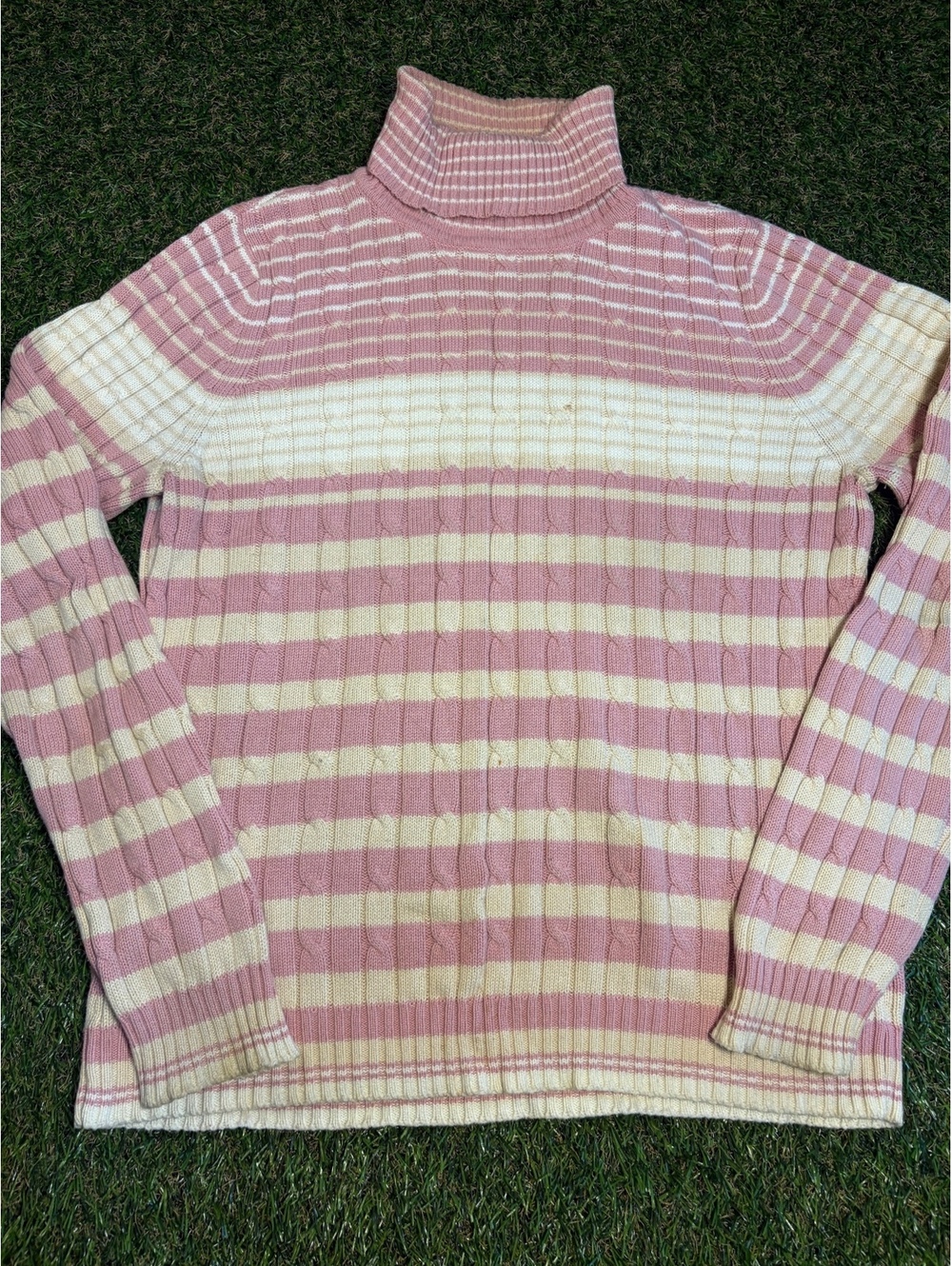 liz & co. Women's Pink and White Striped Turtleneck Sweater,